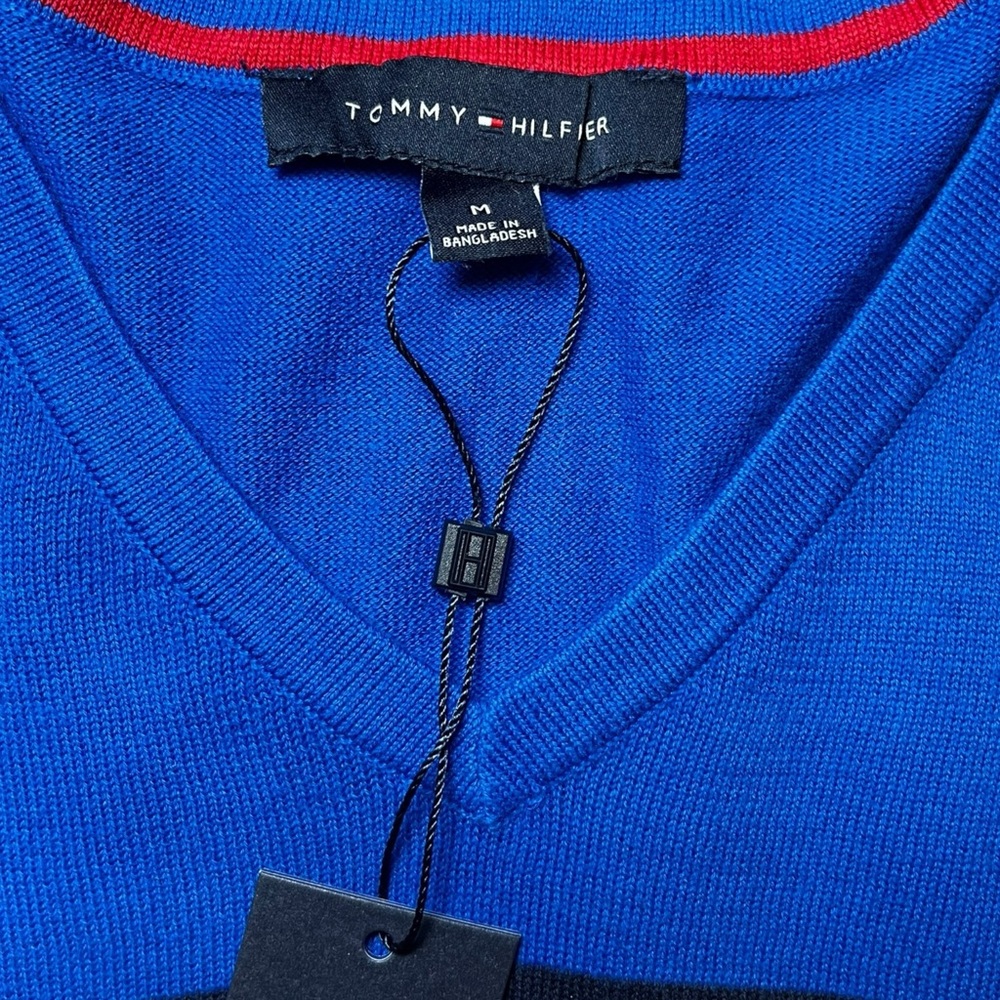 Tommy Hilfiger NWT Preppy V Neck Bold Colorblock 100% Cotton Knit Sweater size M - Picture 4 of 7